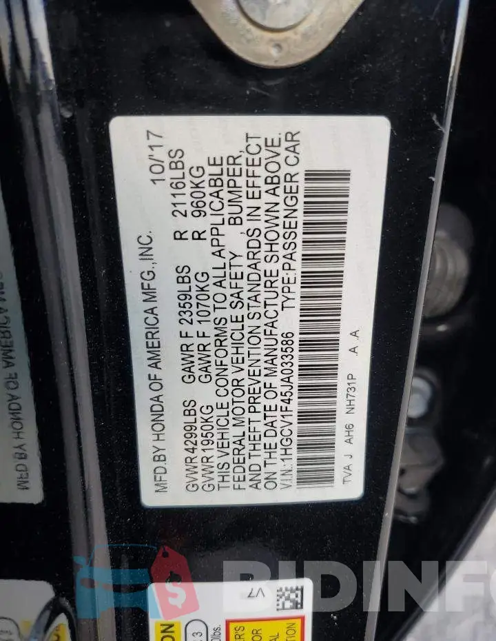 1HGCV1F45JA033586 Photo# 13