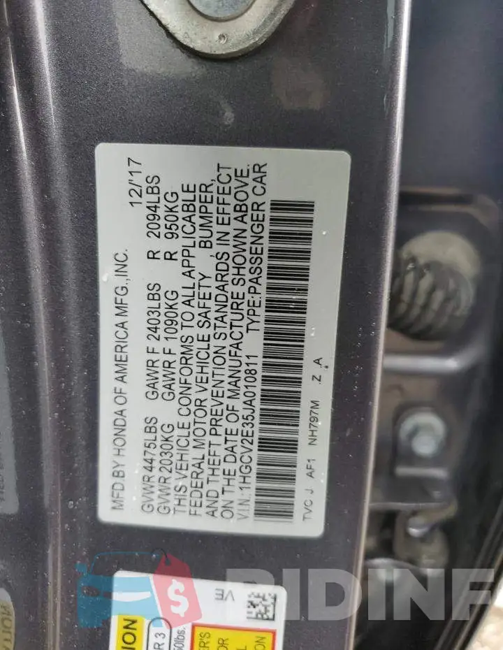 1HGCV2E35JA010811 Photo# 12