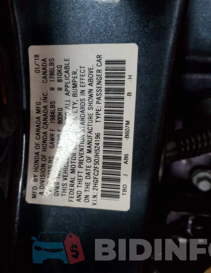 2HGFC2F50JH524196 Photo# 12