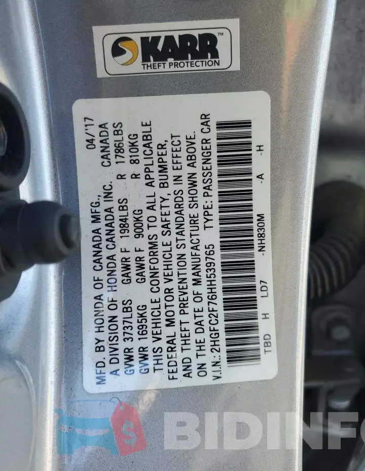 2HGFC2F76HH539765 Photo# 12