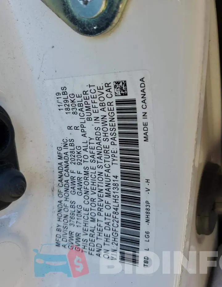2HGFC2F84LH513814 Photo# 12