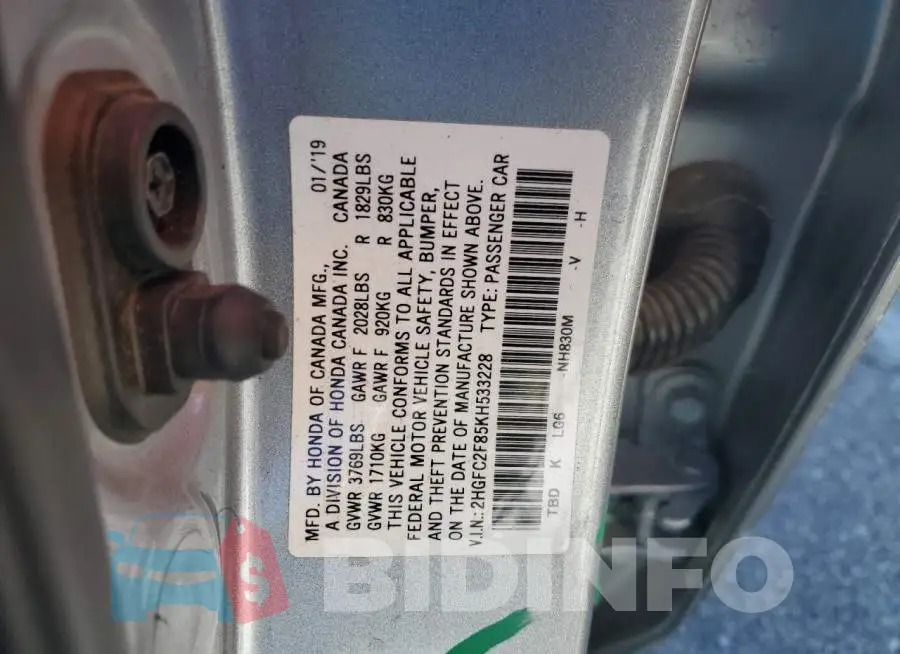 2HGFC2F85KH533228 Photo# 13