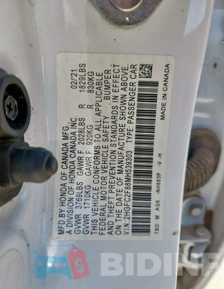 2HGFC2F88MH539303 Photo# 12