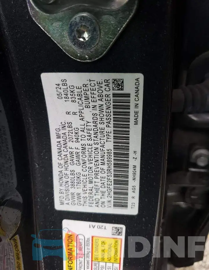 2HGFE2F53RH589985 Photo# 12