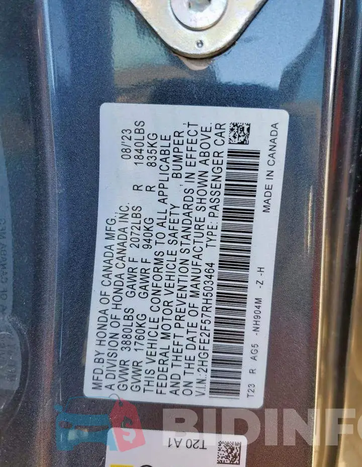 2HGFE2F57RH503464 Photo# 12
