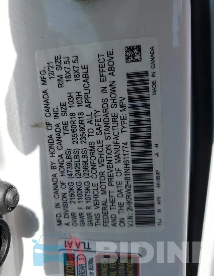 2HKRW2H81NH611774 Photo# 14