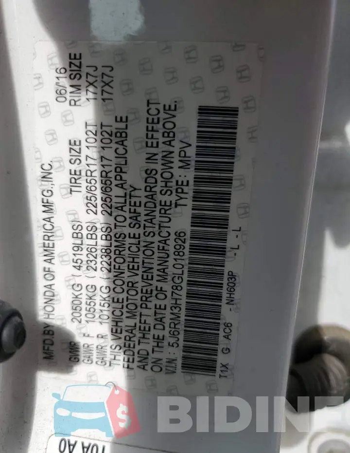 5J6RM3H78GL018926 Photo# 12