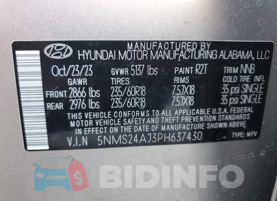 5NMS24AJ3PH637430 Photo# 14