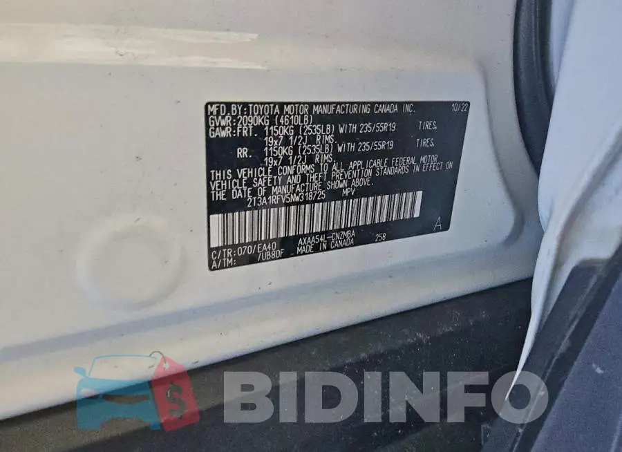 2T3A1RFV5NW318725 Photo# 13