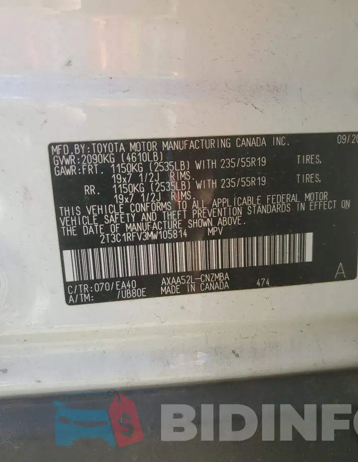 2T3C1RFV3MW105814 Photo# 14