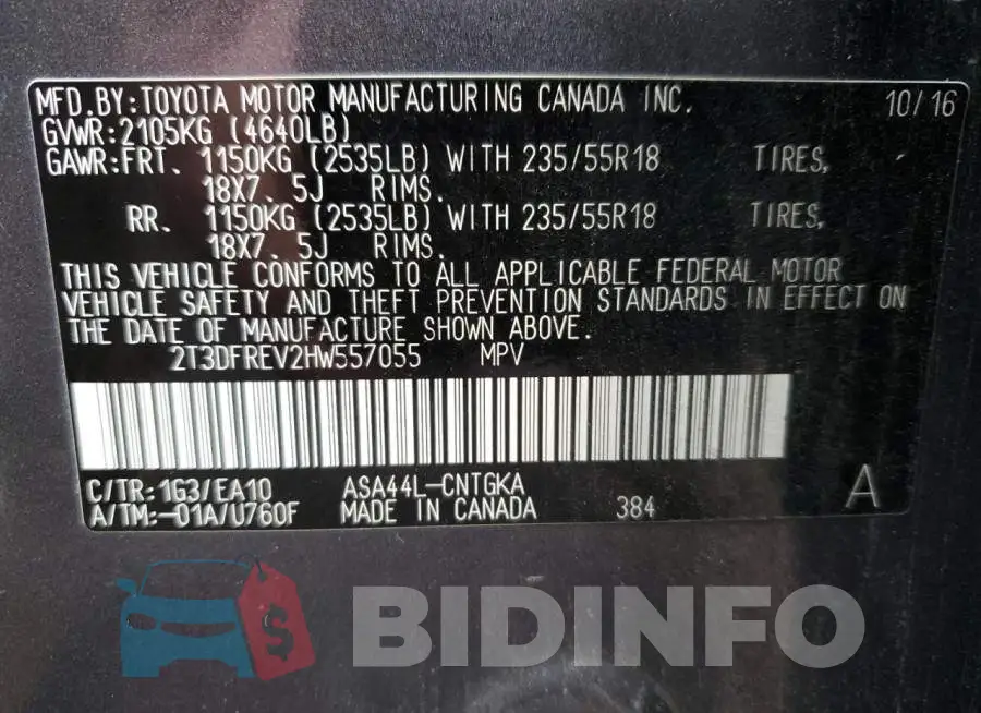2T3DFREV2HW557055 Photo# 13