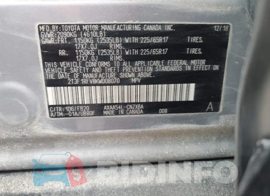 2T3F1RFV8KW008070 Photo# 13