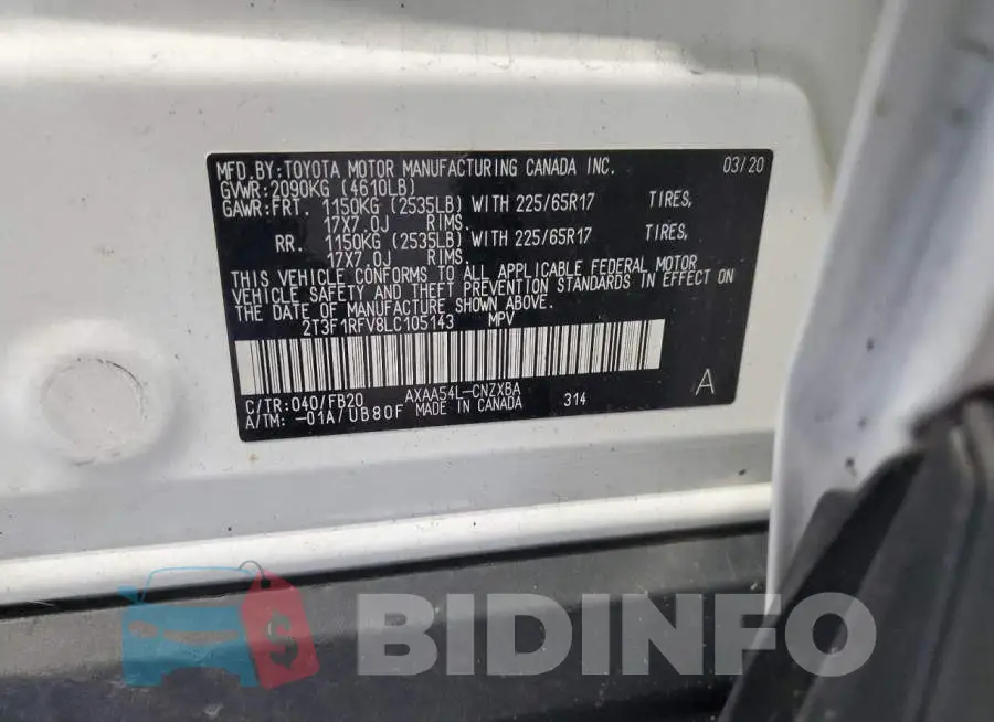 2T3F1RFV8LC105143 Photo# 14