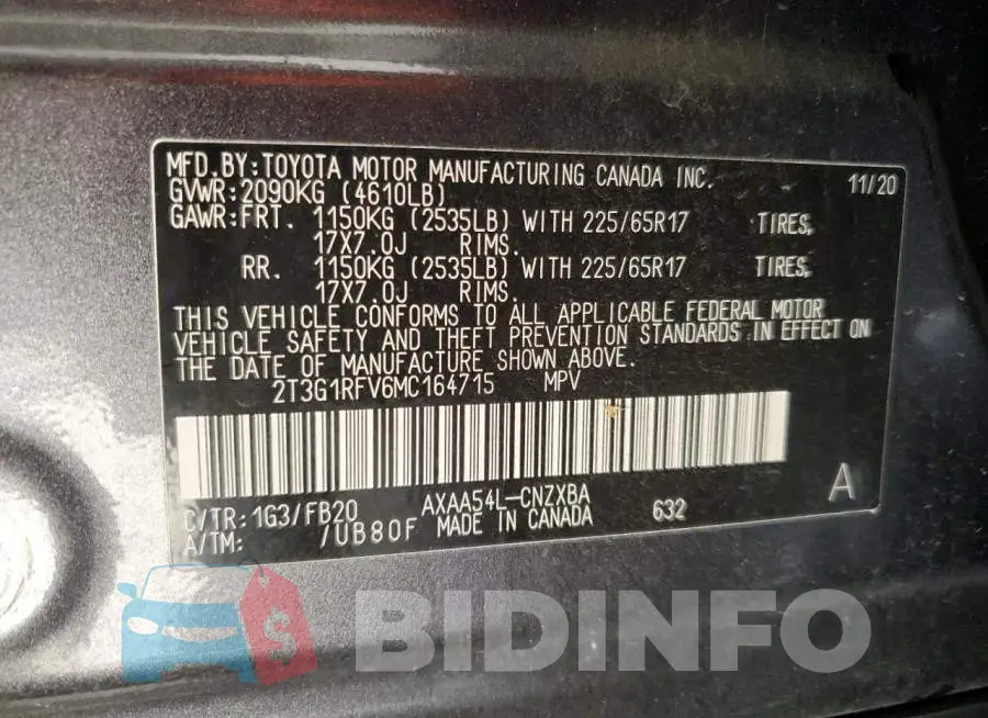 2T3G1RFV6MC164715 Photo# 13