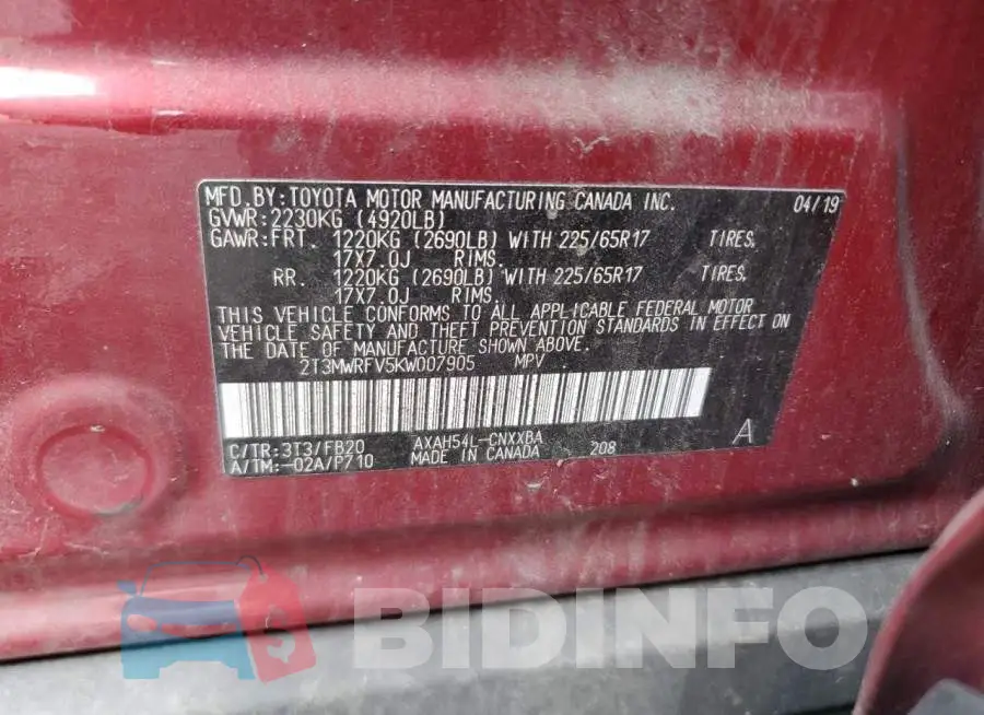 2T3MWRFV5KW007905 Photo# 14