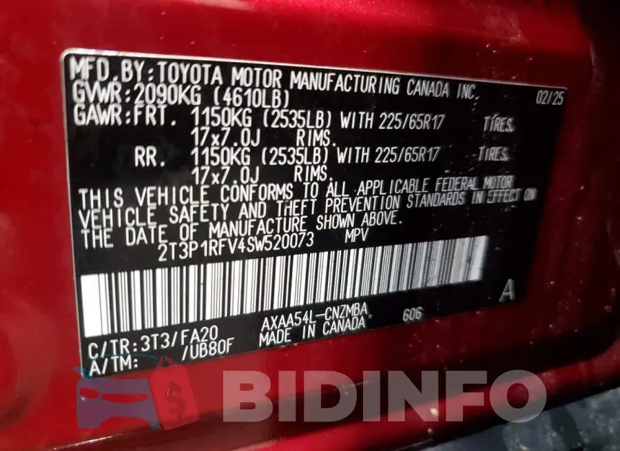 2T3P1RFV4SW520073 Photo# 13
