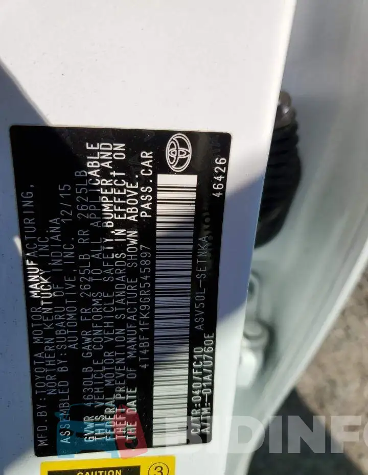 4T4BF1FK9GR545897 Photo# 12