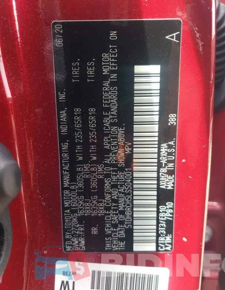 5TDHBRCH5LS504001 Photo# 13