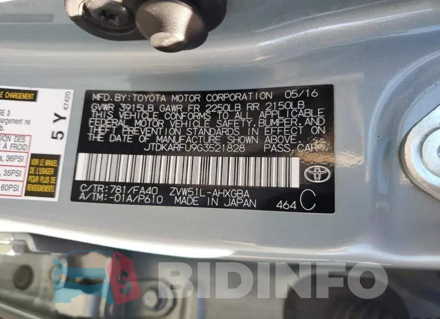 JTDKARFU9G3521828 Photo# 12