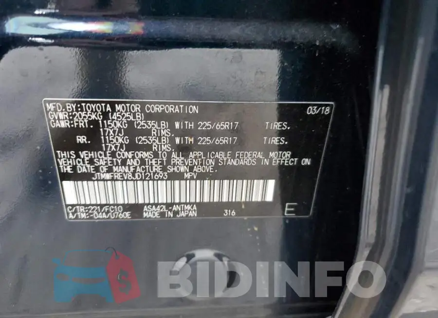 JTMWFREV8JD121693 Photo# 13