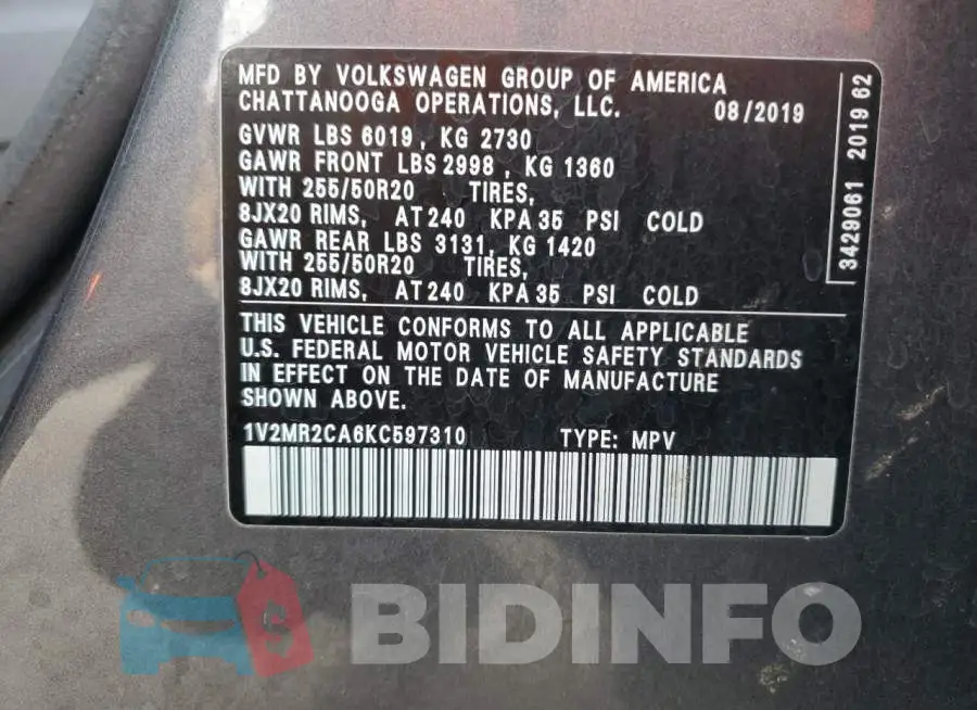 1V2MR2CA6KC597310 Photo# 13