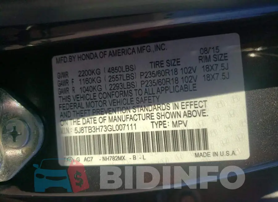 5J8TB3H73GL007111 Photo# 13