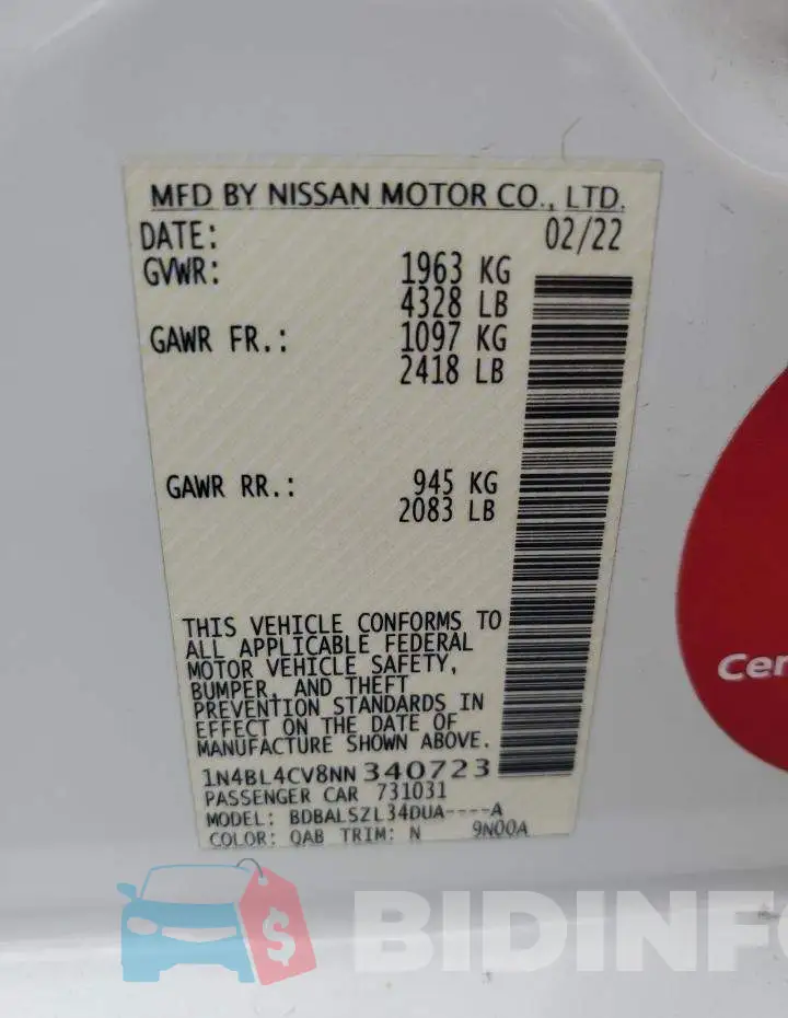 1N4BL4CV8NN340723 Photo# 12