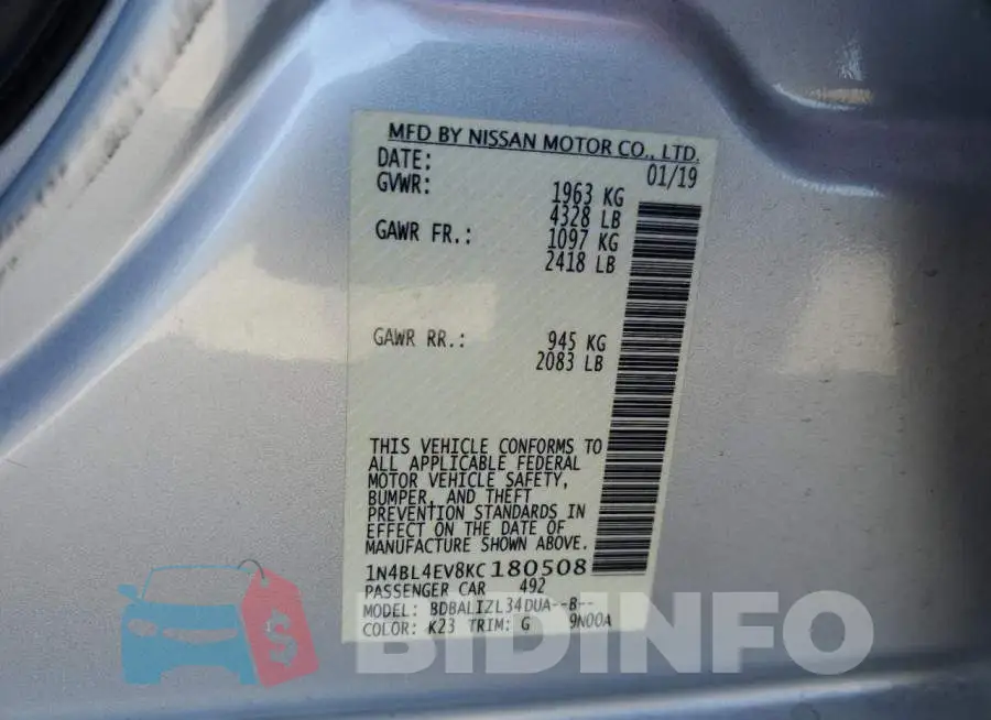 1N4BL4EV8KC180508 Photo# 12