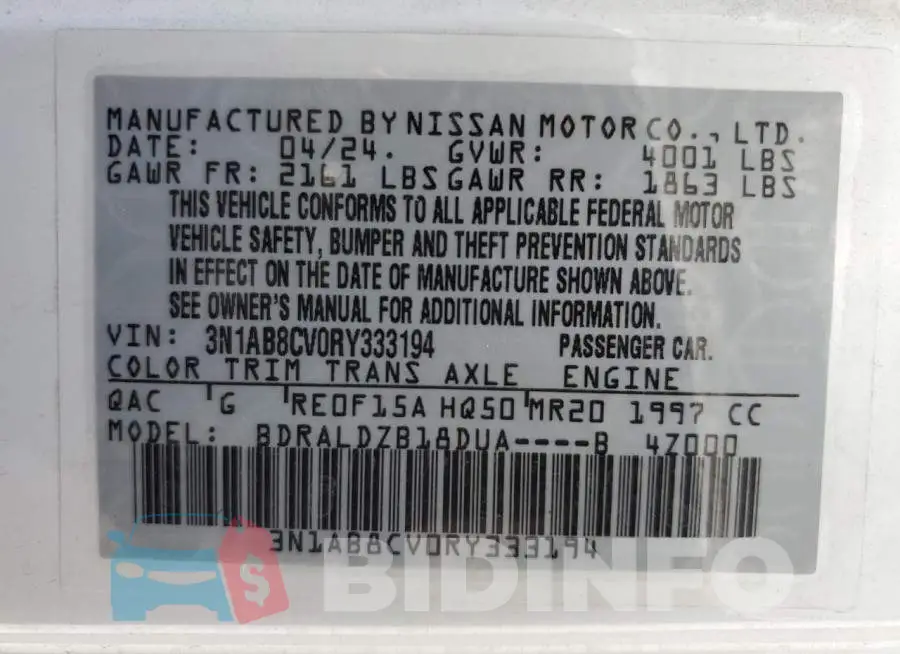 3N1AB8CV0RY333194 Photo# 12