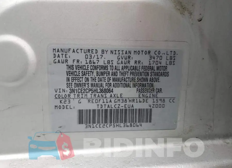 3N1CE2CP5HL368064 Photo# 12