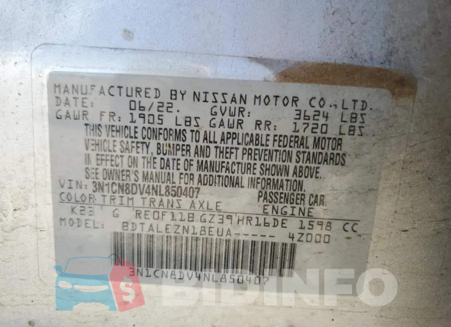 3N1CN8DV4NL850407 Photo# 13