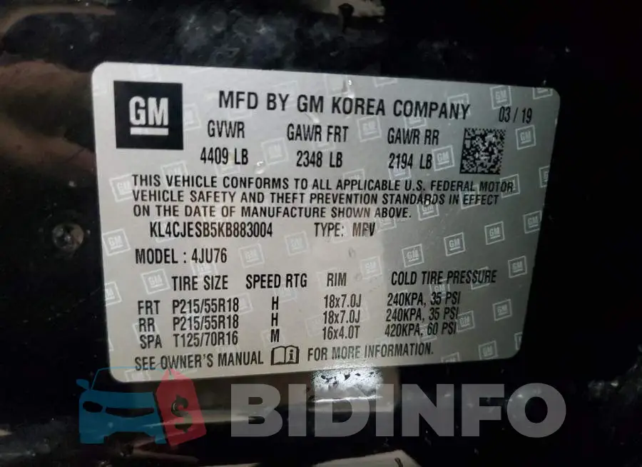 KL4CJESB5KB883004 Photo# 13