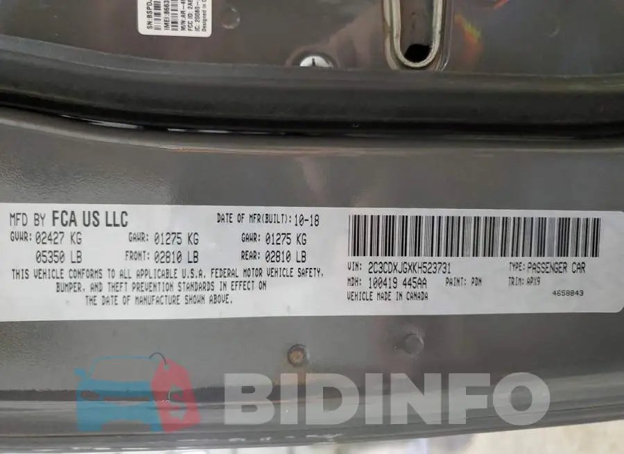 2C3CDXJGXKH523731 Photo# 12