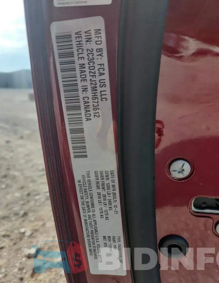 2C3CDZFJ2MH673612 Photo# 12