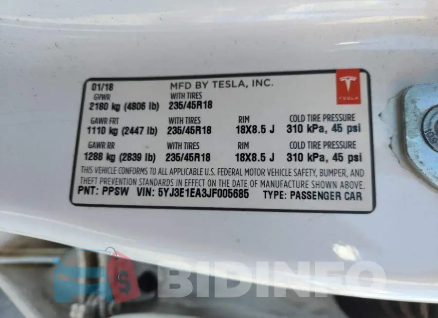 5YJ3E1EA3JF005685 Photo# 13