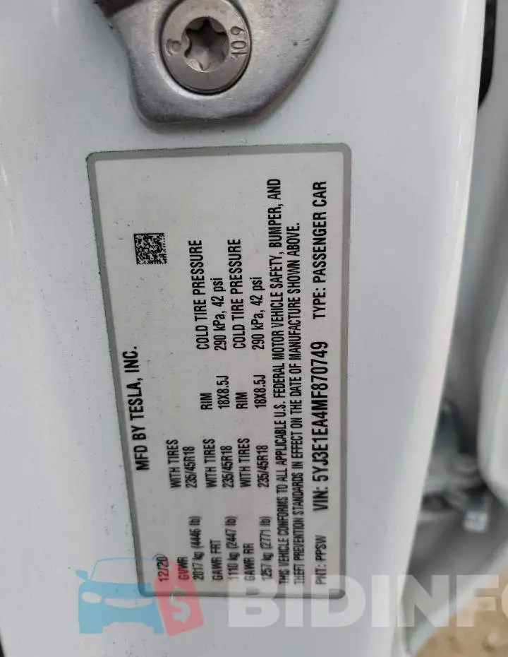 5YJ3E1EA4MF870749 Photo# 12