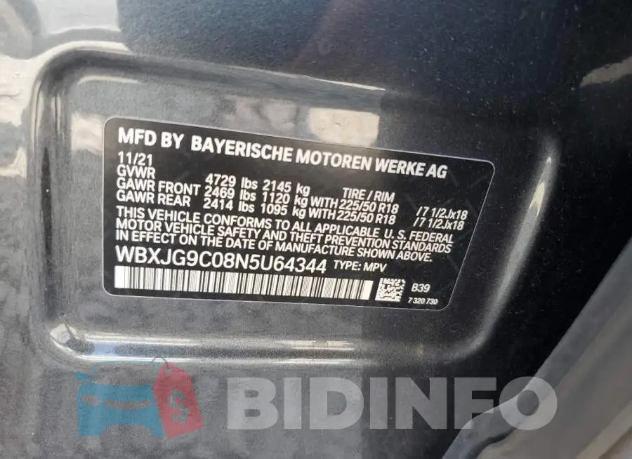 WBXJG9C08N5U64344 Photo# 12