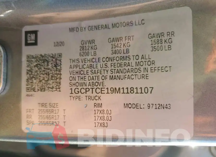 1GCPTCE19M1181107 Photo# 12