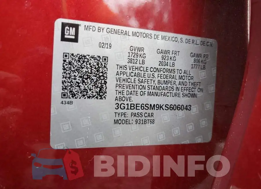 3G1BE6SM9KS606043 Photo# 13
