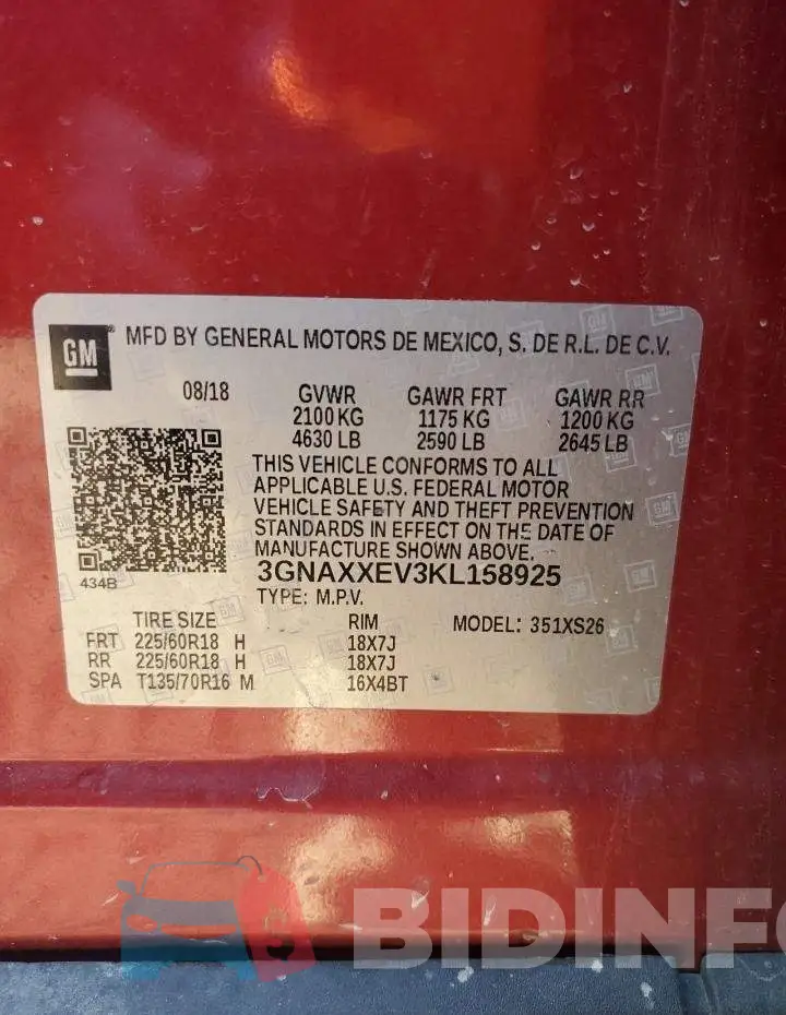 3GNAXXEV3KL158925 Photo# 13