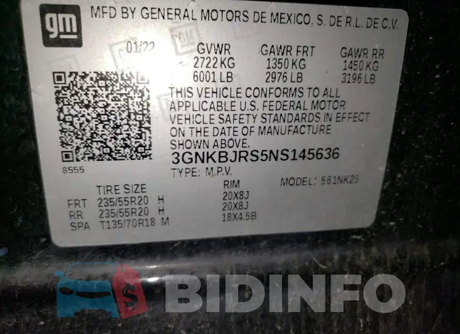 3GNKBJRS5NS145636 Photo# 13