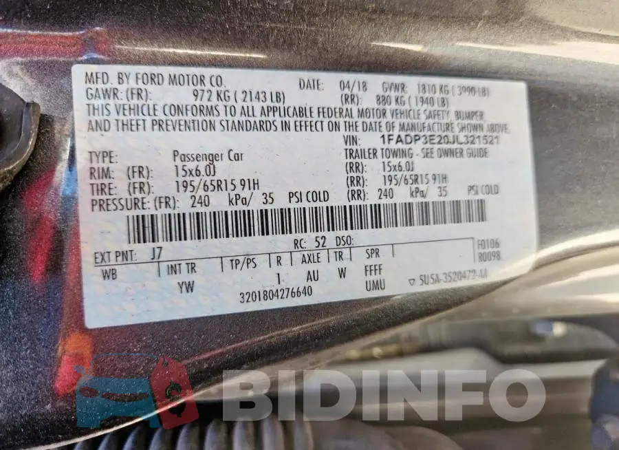 1FADP3E20JL321521 Photo# 12