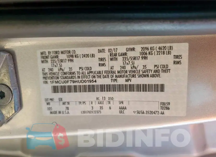 1FMCU0F79HUD01954 Photo# 13