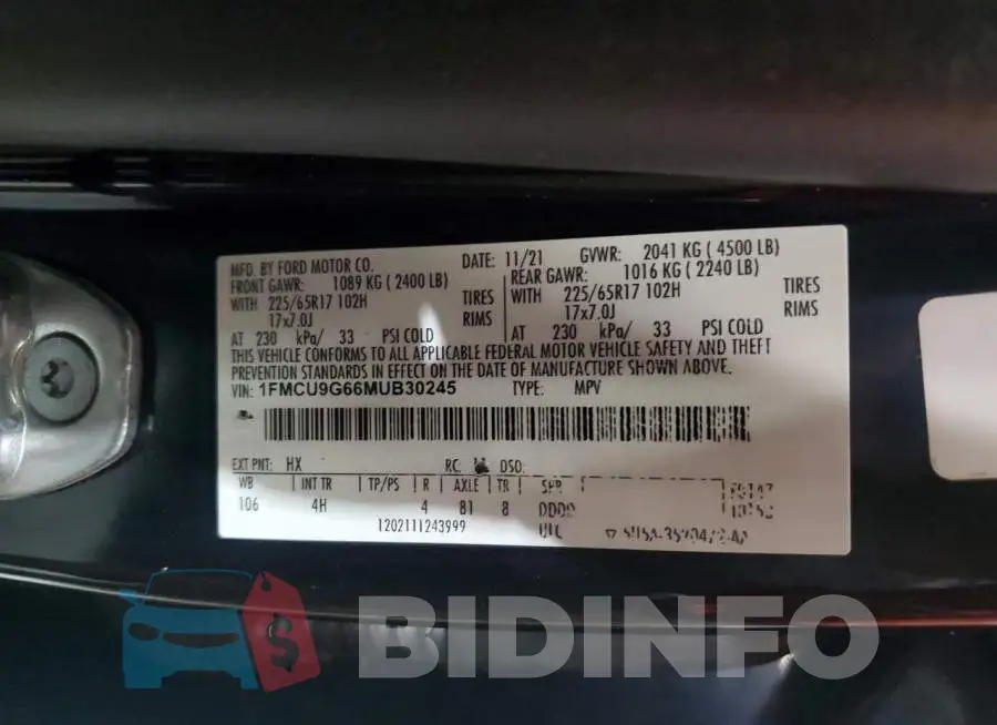 1FMCU9G66MUB30245 Photo# 13