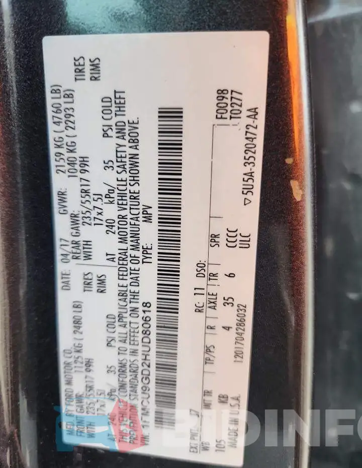 1FMCU9GD2HUD80618 Photo# 12