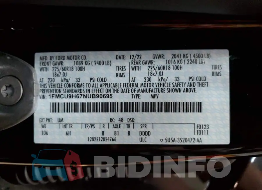 1FMCU9H67NUB90695 Photo# 13