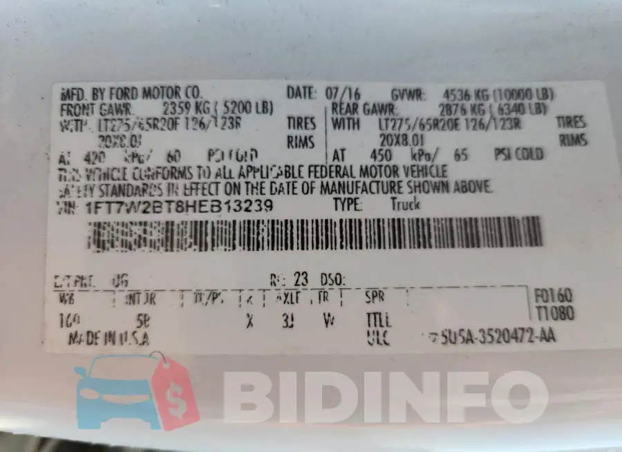 1FT7W2BT8HEB13239 Photo# 13