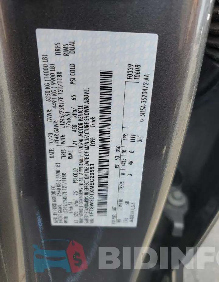 1FT8W3DTXMEC20553 Photo# 12