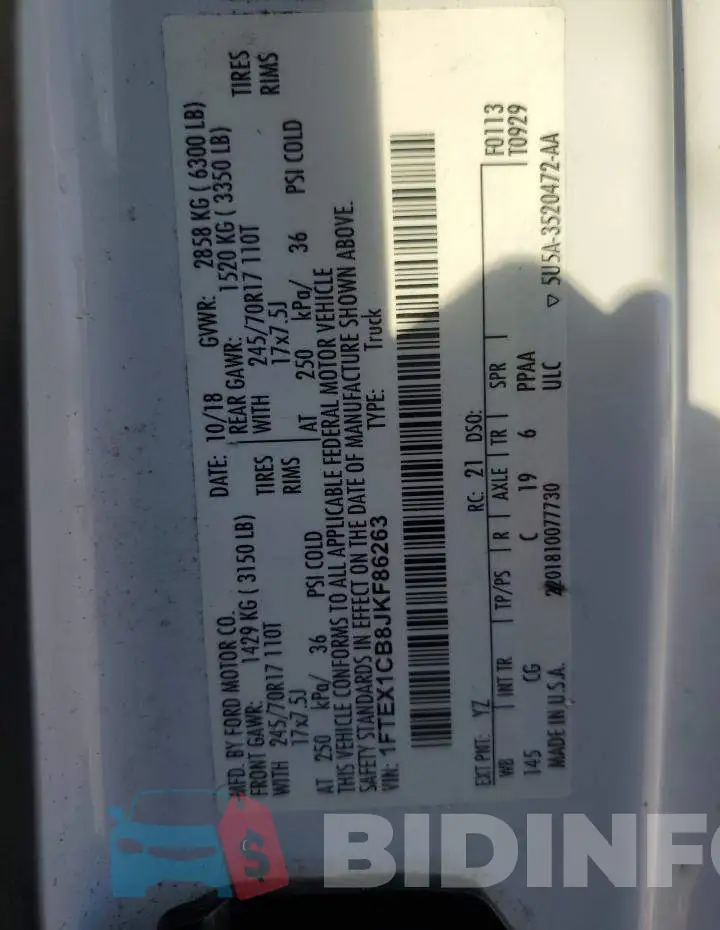 1FTEX1CB8JKF86263 Photo# 12