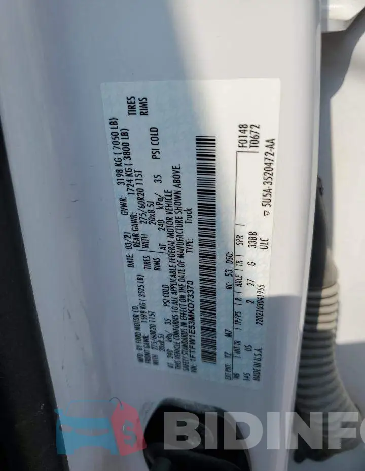 1FTFW1E53MKD73370 Photo# 12